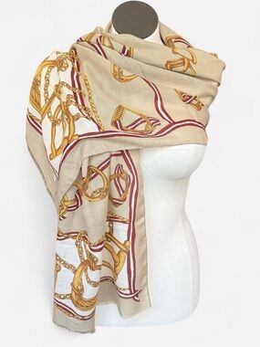 Vintage Beige Horsebit Chain Print Women's Scarf